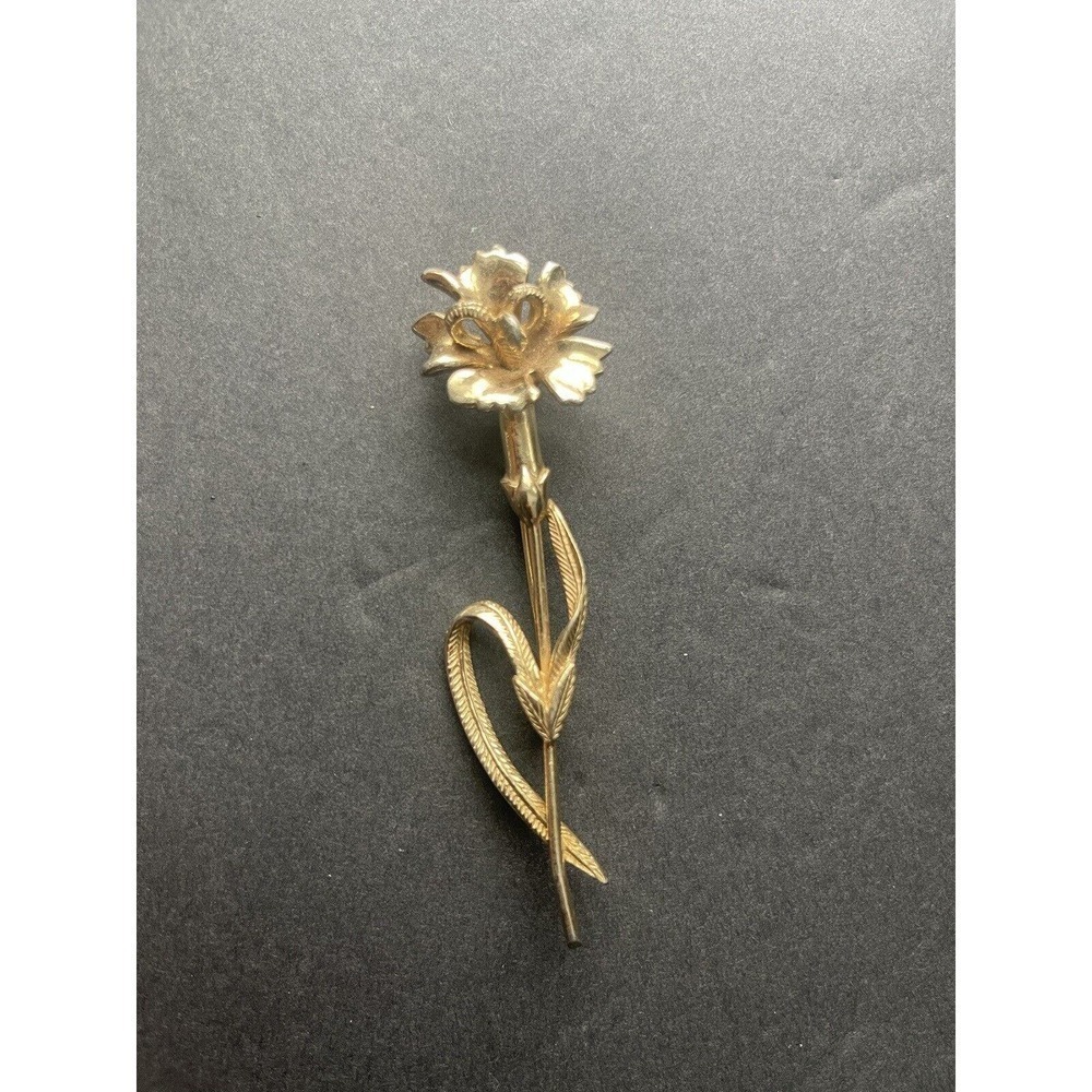 CASTLECLIFF Single Rose on Stem Brooch Lapel Pin Gold Tone Vintage Signed